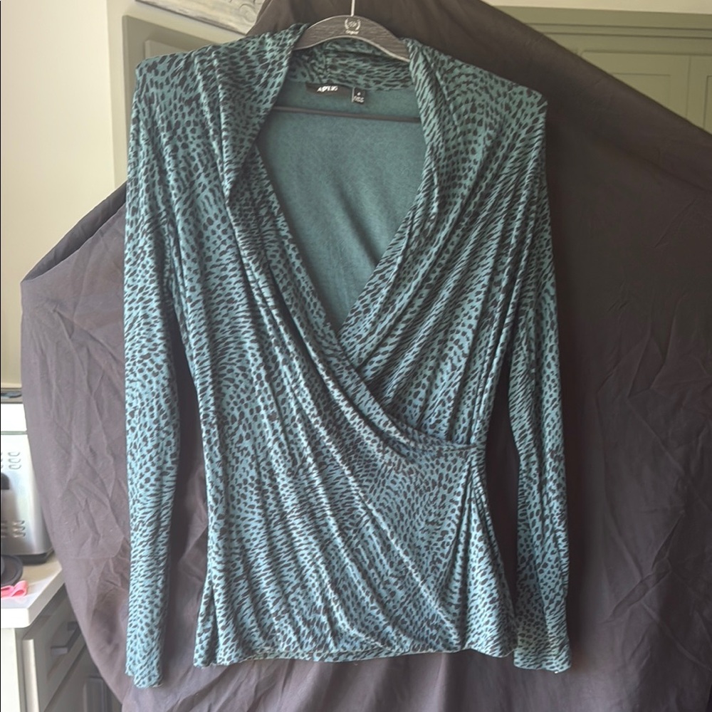 Apt. 9 Green Wrap Blouse with Long Sleeves